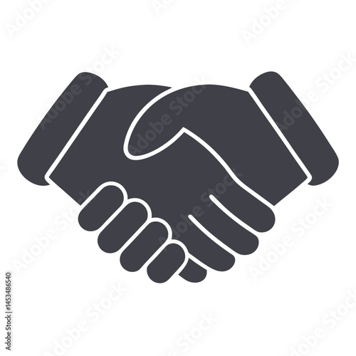 Minimalist dark gray handshake symbol conveys partnership and agreement on a transparent background