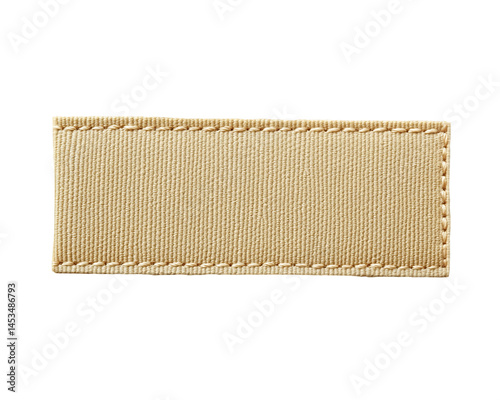Beige Fabric Label with Stitched Edges on Transparent Background