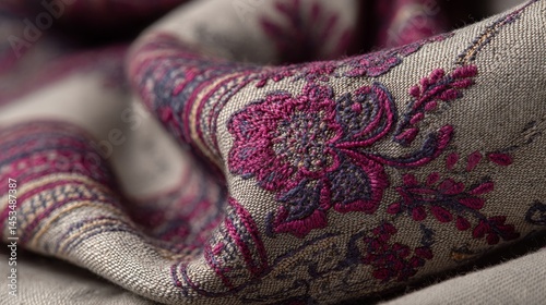 Elegant Fabric with Intricate Floral Embroidery in Soft Tones