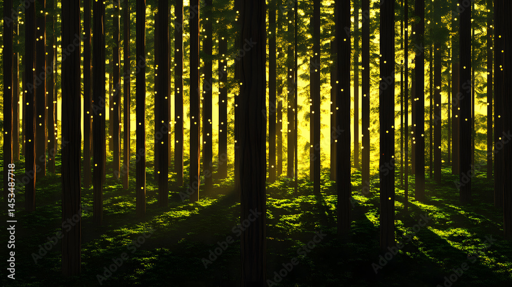 Fototapeta premium forest, trees, tree, nature, landscape, autumn, misty, green, wood, mist, light, sun, woods, fog, pine, path, foliage, woodland, leaf, foggy, spring, fall, park, morning, beech