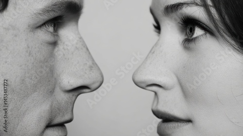 eye contact between lovers in silent white space