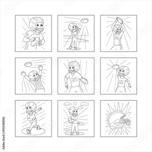 Collection Of Cartoon Football Player Illustrations In Outline Form Vector Graphics