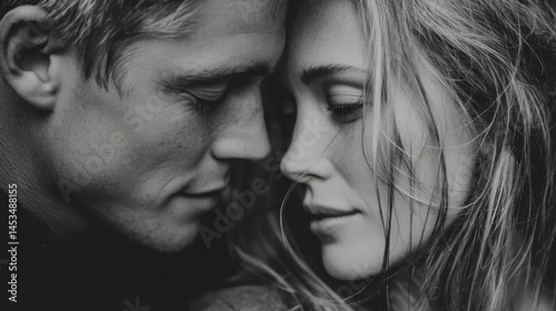 black and white photo of couple touching faces tenderly