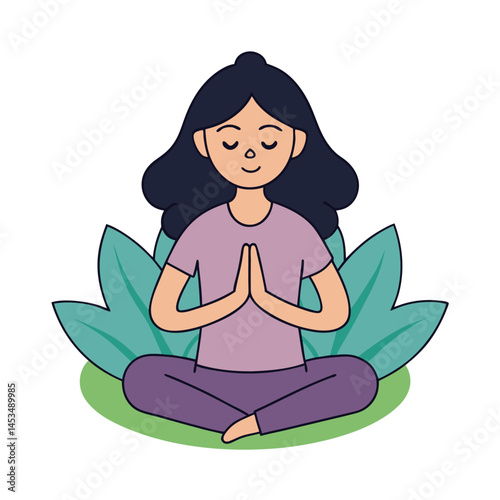 Serene darkhaired woman finds inner peace through meditation and yoga in a tranquil setting
