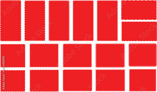 set of red and white fabric zigzag edge, silhouette scalloped frames et  with scallop shape. Rectangle Square. Various. different sizes,
