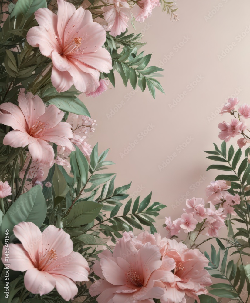 Soft, pastel-colored abstract shapes suggestive of blooming flowers and fresh greenery , simple, summer Soft, pastel-colored abstract shapes suggestive of blooming flowers and fresh greenery , simple, summer