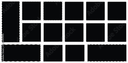 set of photo frames zigzag edge shapes. Set of jagged scallop and zigzag edges elements. Rectangle shape frame with zigzag edge. Black silhouette scalloped rectangular frames