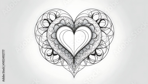Heart Shape Geometric Design with Intricate Floral Pattern on White