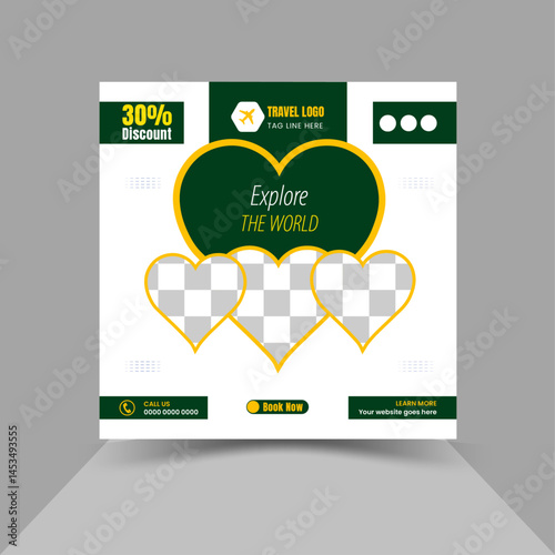 Editable template post for social media design, ads for travel promotion design layout.