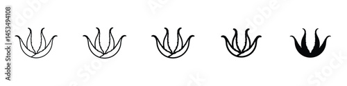 Set of 5 pixel perfect Aloe vera icon with 1 unexpanded, 1 silhouette, A stylized aloe vera plant icon representing herbal and skincare uses.