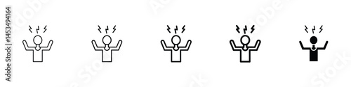 Set of 5 pixel perfect Angry person icon with 1 unexpanded, 1 silhouette, A face icon with a frowning mouth and steam coming out of ears.