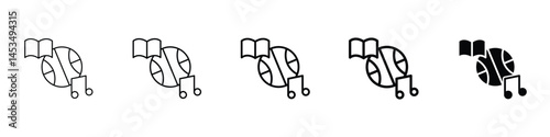 Set of 5 pixel perfect Extracurricular activities icon with 1 unexpanded, 1 silhouette, An icon with sports, music, and art symbols indicating after-school activities.