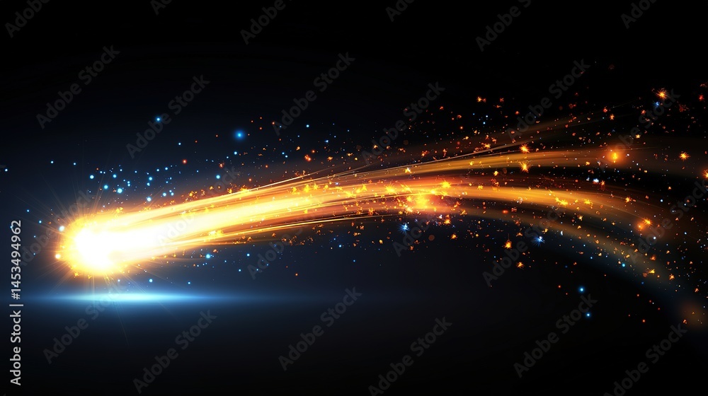 Fototapeta premium Fiery Meteor Traveling Through Space with Explosive Trail of Flames Background. Captivating Cosmic Phenomenon