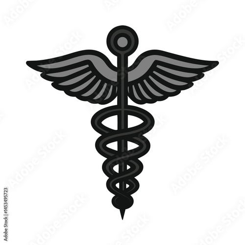 Striking Caduceus Symbol with Gray Wings and a Winding Staff showcases professional health care