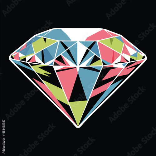 Classic diamond vector, A unique bright diamond traditional style with a black background.