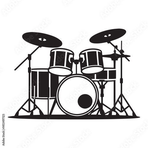 Drum Set With Cymbals Arranged for a Performance at a Music Ven silhouette Vector Design Element.