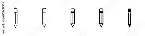Set of 5 pixel perfect Pencil icon with 1 unexpanded, 1 silhouette, A sharpened pencil icon tilted diagonally to suggest writing or sketching.