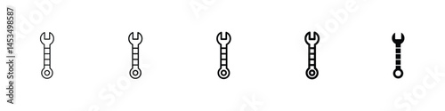 Set of 5 pixel perfect Wrench icon with 1 unexpanded, 1 silhouette, An adjustable wrench icon for tightening or loosening bolts.