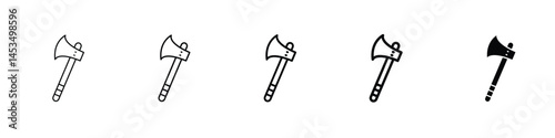 Set of 5 pixel perfect ax tool icon with 1 unexpanded, 1 silhouette, An ax icon with a wooden handle, often used in chopping or forestry.