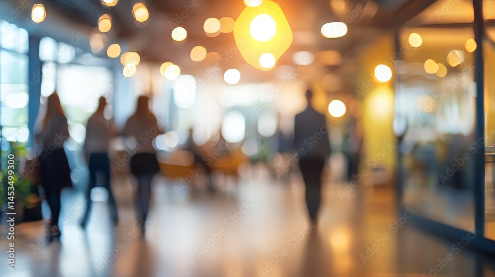 Fototapeta premium business office with blurred people in casual wear, bokeh background