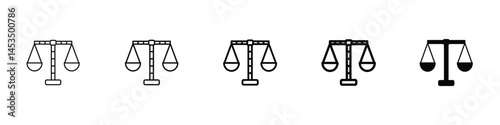 Set of 5 pixel perfect Law scale icon with 1 unexpanded, 1 silhouette, A balanced scale icon symbolizing justice and legal fairness