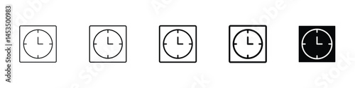 Set of 5 pixel perfect Clock icon with 1 unexpanded, 1 silhouette, A circular clock face icon representing time or schedule.