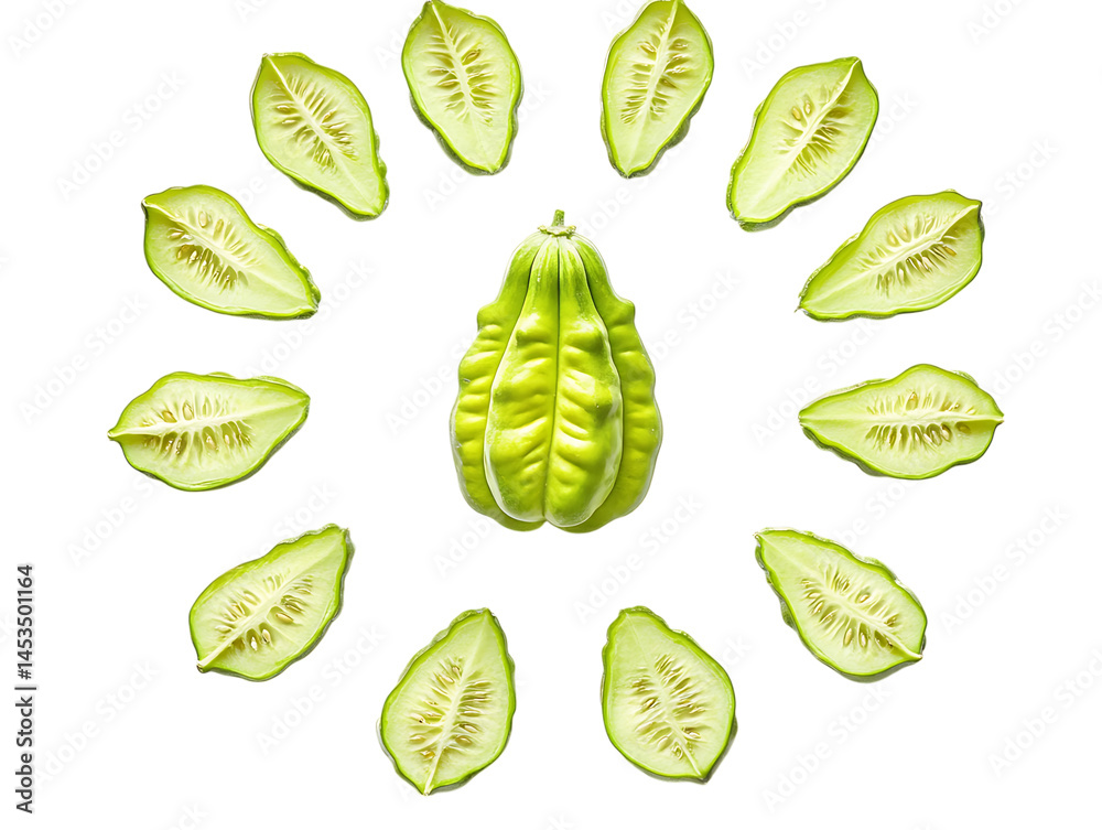 Healthy green chayote fruit with organic texture Healthy green chayote fruit with organic texture