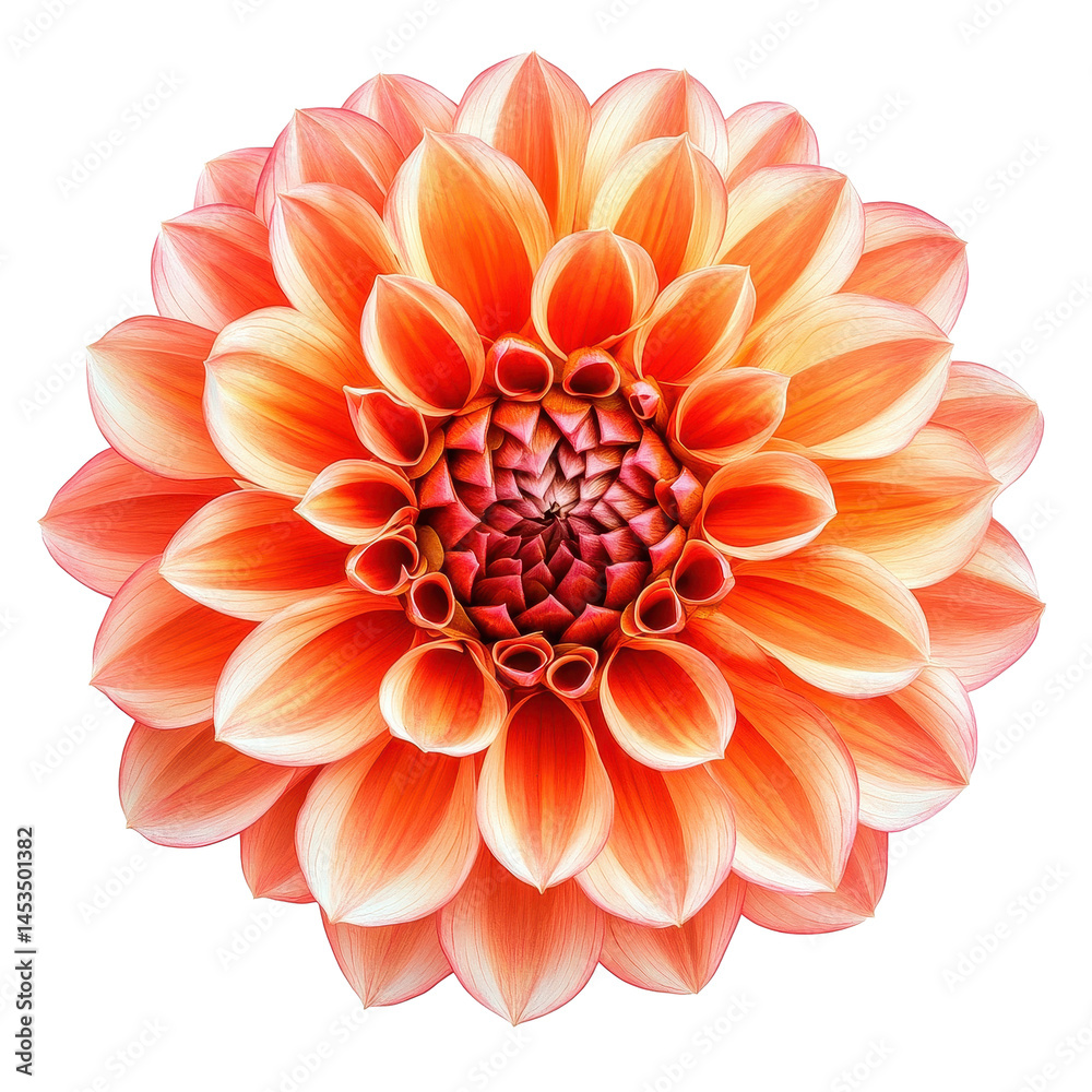 Vibrant dahlia bloom displaying intricate layers on a pure Transparent background, vibrant dahlia in style, isolated on a White background for design layouts Vibrant dahlia bloom displaying intricate layers on a pure Transparent background, vibrant dahlia in style, isolated on a White background for design layouts