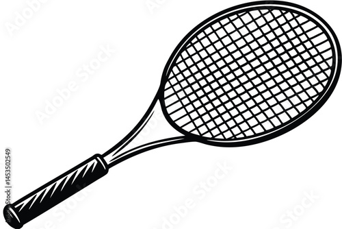 Simple Black and White Tennis Racket Illustration