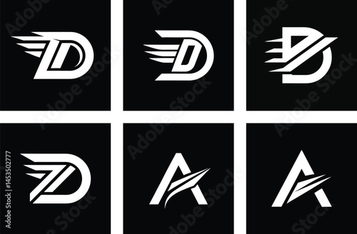 Dynamic Letter Logos D & A Designs with Wings for Speed and Power