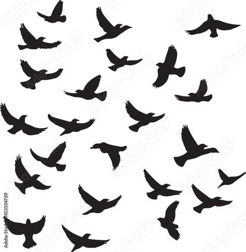 Flock of Birds Silhouette Vector: Flying Birds Illustration, Black Bird Silhouettes, Nature Graphic Design, Wildlife Artwork, Bird Migration Art