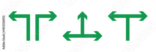 Road traffic direction arrows flat set. You-turn, left, right, two way, three way transportation direction arrow symbol.
