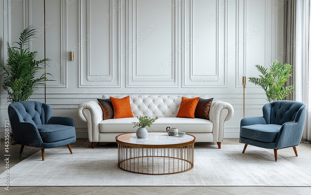 Fototapeta premium Luxurious living room interior design with comfortable seating.