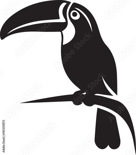 toucan logo design icon silhouette style flat and minimal vector art illustration on a white background.
