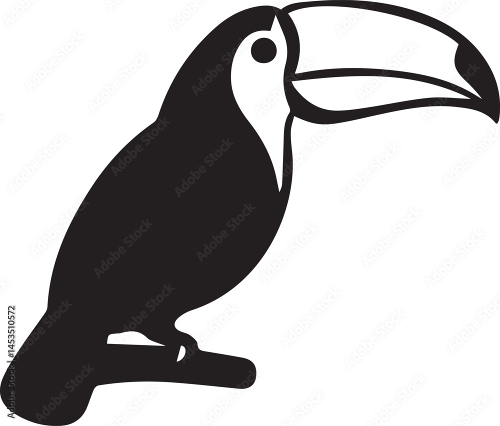 Obraz premium toucan logo design icon silhouette style flat and minimal vector art illustration on a white background. 