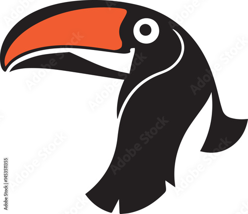 toucan logo design icon silhouette style flat and minimal vector art illustration on a white background.
