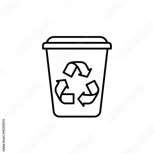 Trash bin with recycling symbol icon in outline style