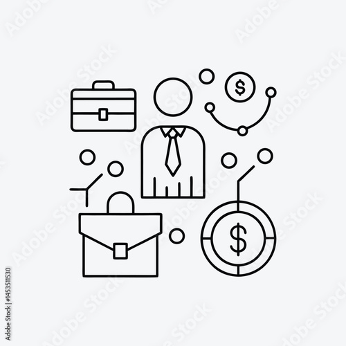 Business and Finance Icons in Clean Monoline Style