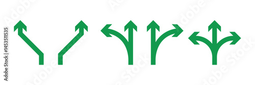 Choice Between Three Roads Arrow Icon Vector Symbol Set for Decision and Directional Designs. Arrow road signs icon.
