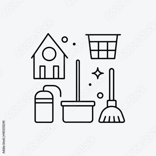 Household Objects Icons in Clean Linear Style