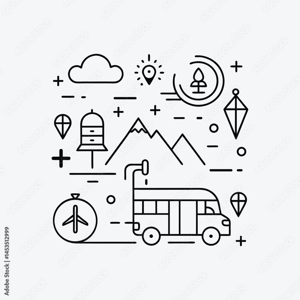 Obraz premium Travel Icons in Trendy Minimal Style