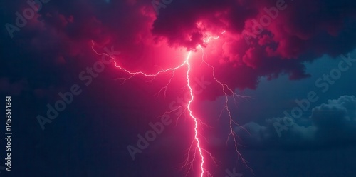 Crimson lightning crackles, illuminating dark clouds , lightning, fiery, crimson lightning