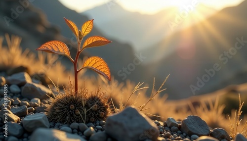 Dehydrated plant clinging to life in harsh terrain , fragility, plant