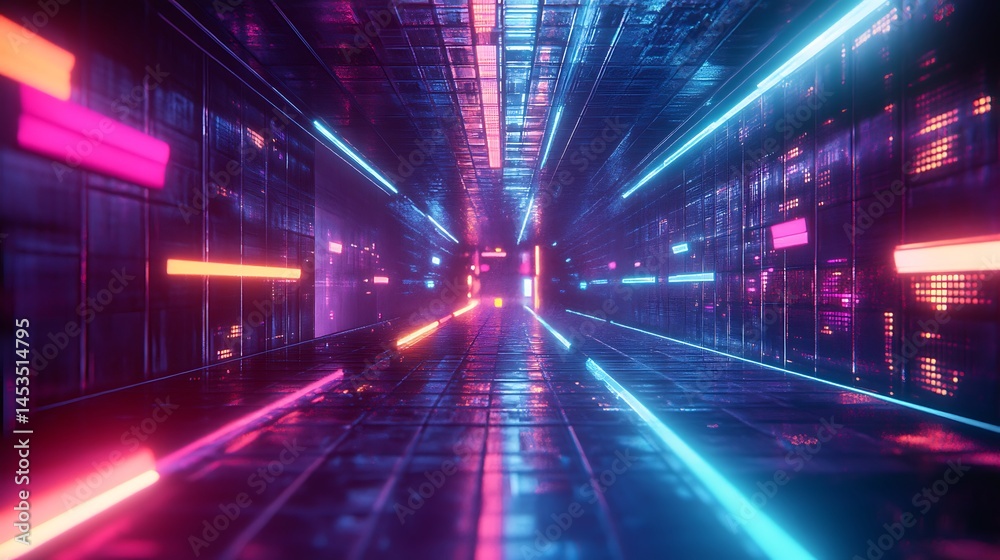 Abstract Tunnel with Neon Lights in Blue and Pink Abstract Tunnel with Neon Lights in Blue and Pink