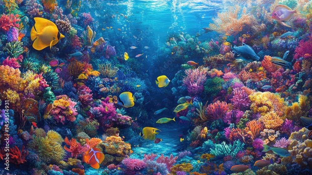 Naklejka premium Vibrant Underwater Coral Reef Ecosystem
