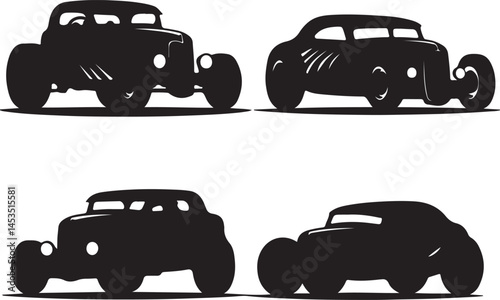Silhouette Hot Rod Cars Vector Art: Classic American Muscle Car Designs for Graphic Design, Automotive Enthusiasts, and Vintage Car Lovers