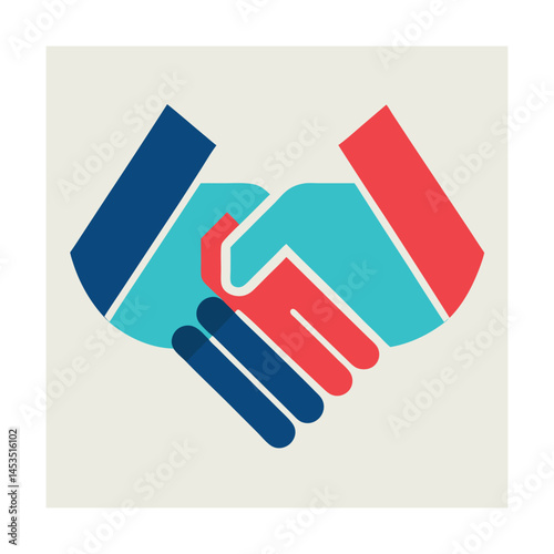 Colorful geometric representation of a handshake illustrating agreement and partnership