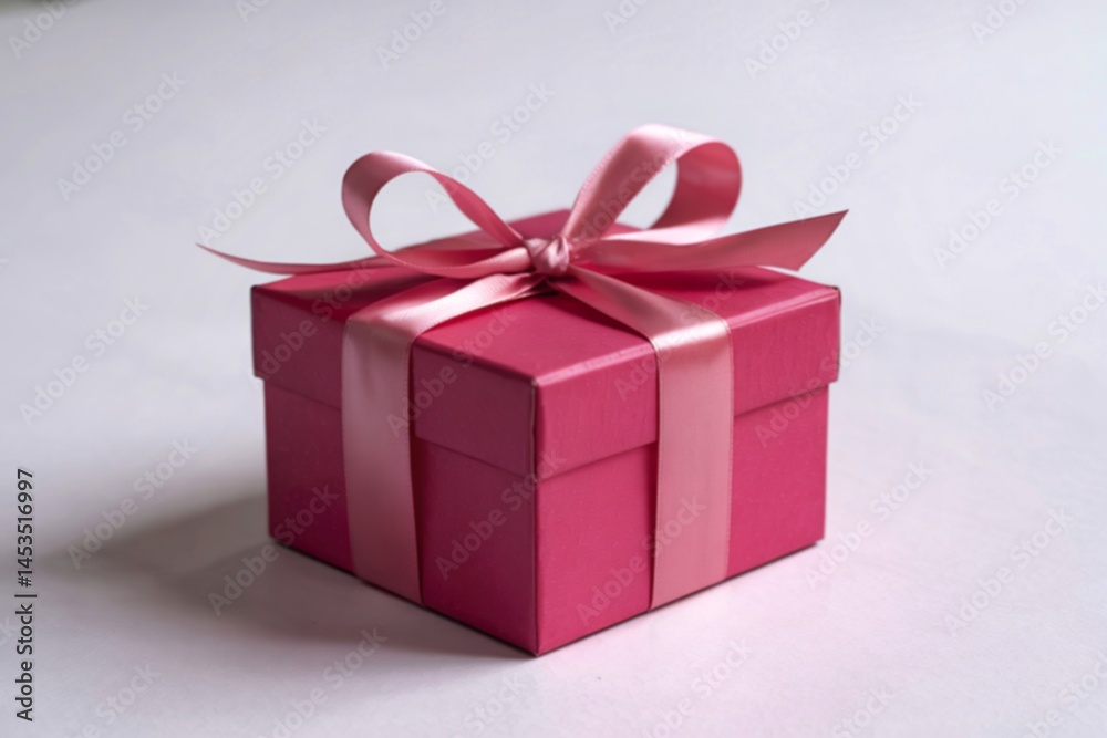 Obraz premium a pink gift box with a neatly tied pink ribbon on top