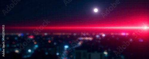 Crimson laser beam slices through midnight, stark contrast , science, dramatic, cutting