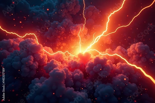 Fiery electric explosion background, intense lightning flash effect , crackle, explosion